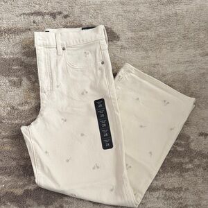 J. Crew Ivory High-Rise Jeans with Subtle Embroidered Daisies